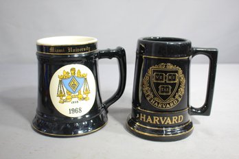 Pair Of Vintage Collegiate Ceramic Mugs - Miami University 1968 And Harvard