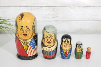 Vintage Hand Painted Russian Nesting Dolls Matryoshka Political Figures Set 7.5'