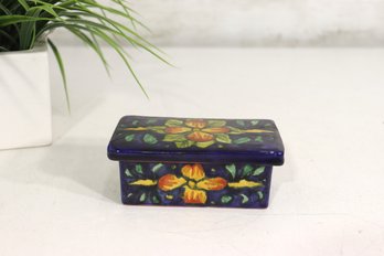 Amora Mexico Hand-Painted Ceramic Trinket Box  Floral Design  4.5'W