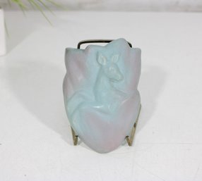Vintage Rosemeade Pottery Fawn Wall Pocket North Dakota Blue Green Vase 5'