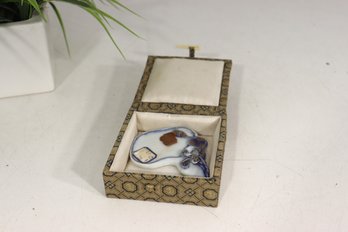 Miniature Hand-Painted Porcelain Hanging Ornament / Plaque  Gilt & Cobalt  Boxed  3'