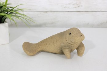 Vintage Manatee Figurine  Textured Coastal Sea Life Decor  8'