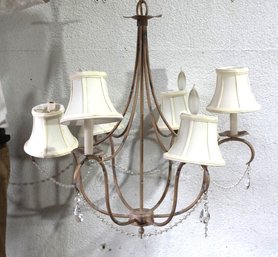 'Elegant Five-Arm Chandelier With Fabric Shades And Crystal Accents'
