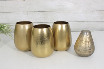 Lot Of 4 Gold Decorative Vases  Modern Metallic Finish Home Decor