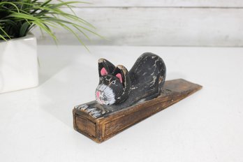 Vintage Folk Art Wooden Cat Door Stop / Door Holder  Hand Painted  9'