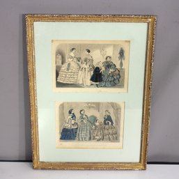 Antique Framed Fashion Engravings - Godeys Hand-Tinted Colored Prints (17.5' X 13')