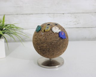 1970s Cork Bulletin Ball Rotating Desk Accessory  Mid Century Modern Memo Holder Sculpture  6' H
