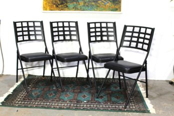 Set Of 4 Samsonite Black Lace Metal-Back Folding Chairs With Vinyl Seats
