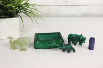 Mixed Lot Of Vintage Carved Stone Miniatures  Animals, Box & Cylinder  Asian Style