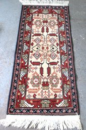 'Handwoven Tribal Runner Rug  53' X 24' With Intricate Geometric Design'