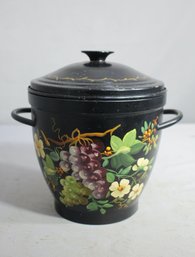 Antique Vintage Toleware Metal Ice Bucket Insulated Tole Paint Pilgrim Bullocks