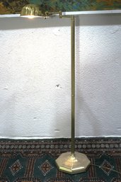 Vintage Brass Adjustable Floor Lamp With Scalloped Shade