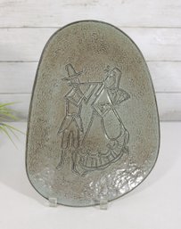 Vintage Danish Modern Metal Tray Figural Couple Design Made In Denmark 13' X 9.5'