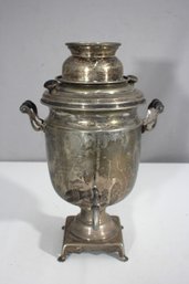 Antique Russian Silver Plated  Samovar With Medal Stamps  14' Tall, Wood Handle Tap