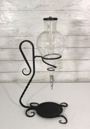 Vintage Wine Aerator Dispenser Glass Decanter Wrought Iron Stand