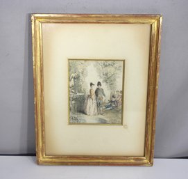 Antique Style Print Of Elegant 18th-Century Courting Scene - Framed (14' X 11')