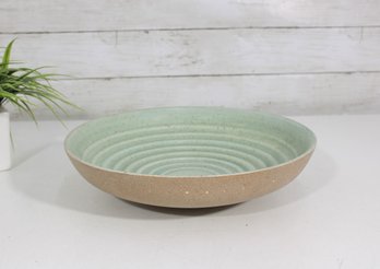 Handcrafted Vietnamese Ceramic Bowl  Celadon Glaze Ribbed Design 11.5' Round