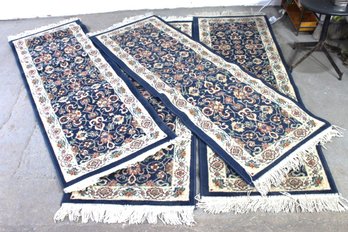 'Set Of 4 Handwoven Runner Rugs  Classic Blue And Ivory Design, 66' X 23' Each'