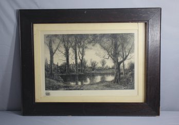 Vintage Framed Etching Print Landscape By Benjamin Lander, Signed LR