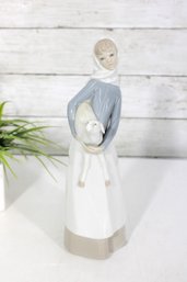 Lladro Porcelain Figurine Girl Holding Lamb Shepherdess Farm Girl  11' Tall