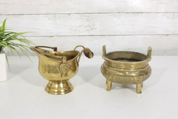 Vintage Brass Lot Mini Urn & Creamer Pitcher Ornate Footed Bowl Set 3' & 4'