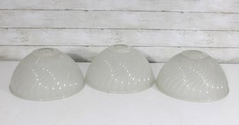 Set Of 3 White Ribbed Glass Dome Lamp Shades  11.5' Round X 6' H  Swirl Pattern Light Covers