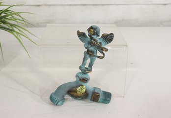 Vintage Angel Wall Faucet Decor - Turquoise Patina Over Brass