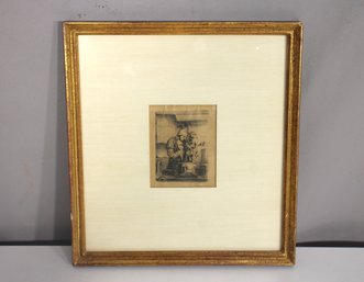 Antique Etching Of Artisan At Work - Framed (10' X 9.5')