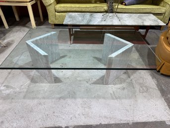 Modern Glass Top Coffee Table With Marble Base  17H Contemporary Design