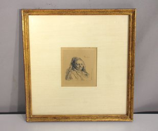 Antique Framed Etching Of An Elderly Woman - Signed & Matted (10.5' X 10')