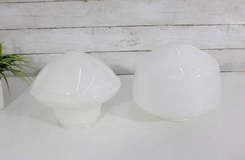 Pair White Milk Glass Lamp Shades  Ribbed & Smooth Dome  Vintage Replacement Light Covers