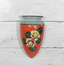 Vintage Art Pottery Wall Pocket Vase  Hand-Painted Floral Design 5'