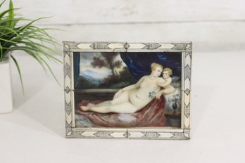 Vintage Siecader Framed Porcelain Plaque  Classical Nude Reclining Scene  5.5 X 6.5