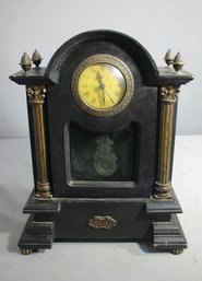 Column Mantel Clock With Architectural Detail. Black Color-untested