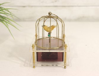 Vintage Lucite & Brass Bird In Cage Mechanical Music Box  Display Piece  6' H  Not Working