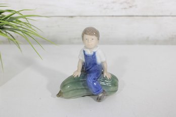 Royal Copenhagen #4539 Boy With Gourd Figurine  Danish Porcelain 4.5'