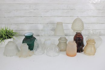 Large Lot Vintage Glass Lamp Shades  Milk Glass, Ribbed, Tortoise & Colored Replacement Globes