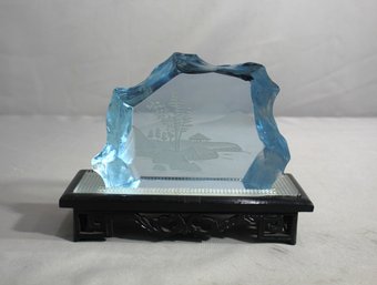 Serene Landscape Etched Glass Sculpture