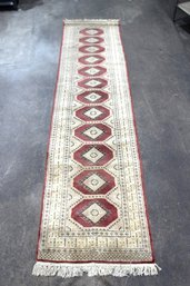 'Long Handwoven Runner Rug  126.5' X 31.5' With Geometric Medallion Design'