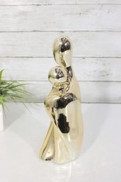 Vintage Brass Tone  Mother & Child Sculpture Figurine  Modernist Style  10.5' Tall