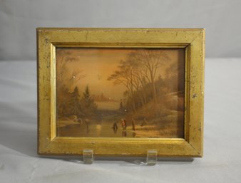 Vintage Framed Winter Ice Skating Landscape