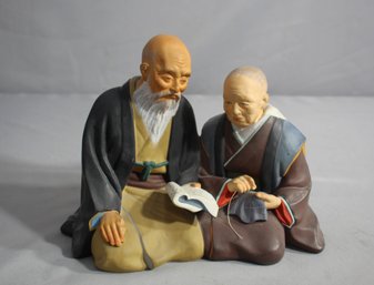 Vintage 'Wisdom Shared' - Hakata Urasaki Ceramic Elderly Couple Statue