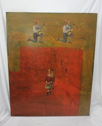 Large Mixed Media Collage Painting - Vintage Figures On Abstract Textured Background (60' X 48')