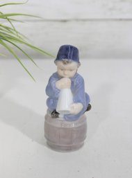 Royal Copenhagen #3689 Boy With Horn On Barrel Figurine  Danish Porcelain 4.5'