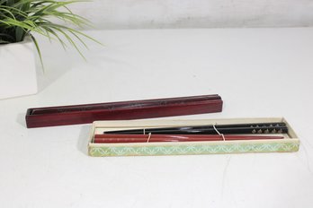 Vintage Chopsticks Lot 3 Sets Lacquered Wood Japanese Asian Dining Utensils With One  Case