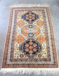'Handwoven Geometric Area Rug  78' X 51' With Vibrant Medallion Design'