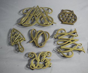 Group Lot Of 6 Brass And Mixed Metal Trivets