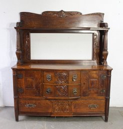 'Antique Carved Wooden Sideboard Missing Mirror  Ornate Storage Cabinet'