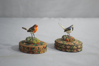 Two Vintage German Painted Bird Boxes