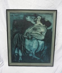 Expressive Equestrian Abstract Painting By Ernest  33.5 X 27  Framed Canvas